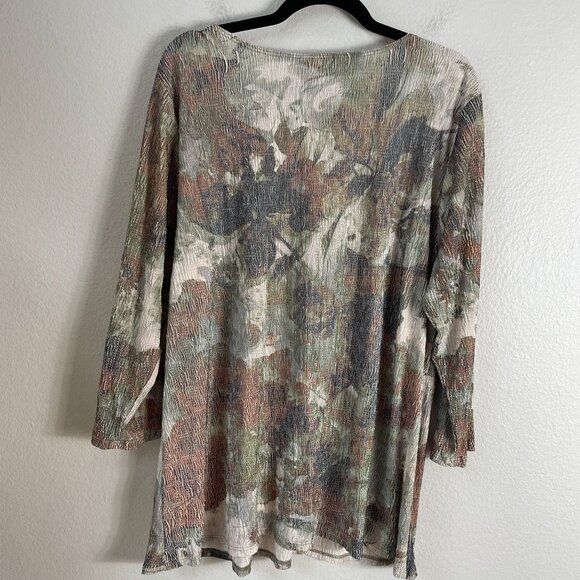 Coldwater Creek Womens Plus 3X Textured Crinkled Earth Tone Tunic Top 3/4 Sleeve - Picture 9 of 10